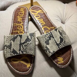 Sam Edelman Snake-Print Slide Sandals in Beige and Black
